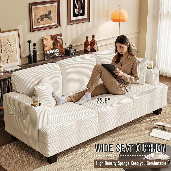 Homall Couches for Living Room 83 Couch with Soft Deep Seats Modern Sofa 3 Seater in Corduroy for Apartment Bedroom (Beige)