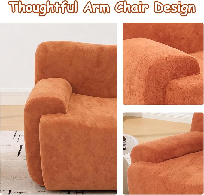 Boneless Chair 42 W Oversized Single Sofa Chair for Living Room Chenille Cloud Comfy Chairs Foam Couch Armchair for Bedroom Apartment Office. Reading No Assembly(Orange)