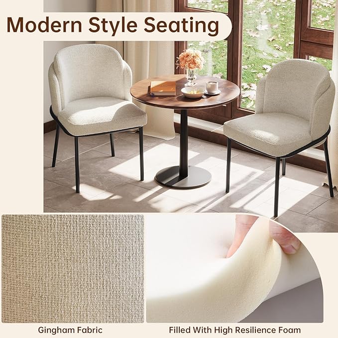 Upholstered Dining Chairs Set of 2 Modern Kitchen Chairs with Velvet Back Fabric Side Chair with Metal Legs for Kitchen Restaurant