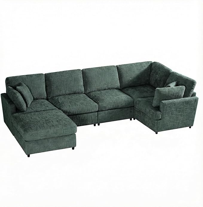 ERYE 122-Inch Modern Corner Modular Sectional Sofa Couches with Ottoman and 4 Toss Pillows Comfy Chenille Upholstered U-Shaped Sofa Convertible L-Shaped Symmetrical Couch