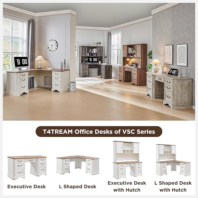T4TREAM 59 Farmhouse Wood Desk Hutch with Ample Storage Only Match VSC Series Farmhouse Desk (Antique White)