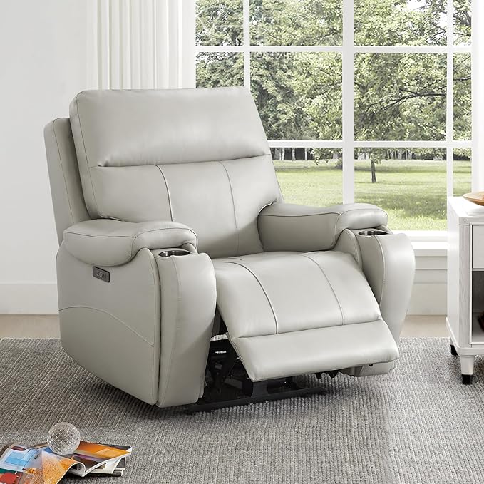 CHITA Large Power Zero Gravity Recliner Chair Genuine Leather Recliner Chair for Adults with Adjustable Power Headrest and Hidden Slide-Out Cupholders USB and Type-C Ports Creamy Grey