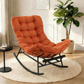 GarveeHome Indoor Papasan Rocking Chair Rattan Rocker with Extendable Footrest &amp Detachable Flannel Cushion 352lbs Sturdy Large Reading Lounge for Indoor Bedroom Living Room Orange