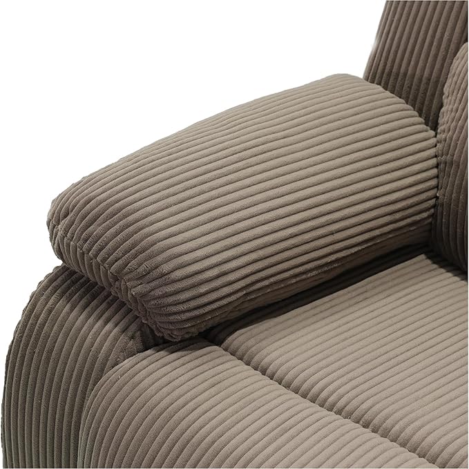 Manual Corduroy Recliner Chair Sofa for Living Room35 Ergonomic Reclining Chair with 10 Arm/Upholstered Seat/Metal FrameModern Single Couch for Rv Sofa/Home Theater Seating/Office(Brown)