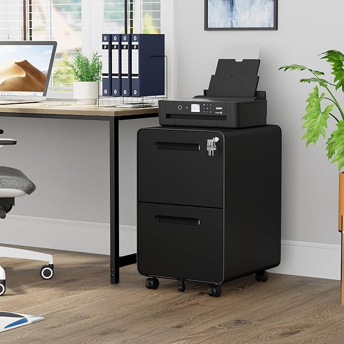 2 Drawer File Cabinet with Lock and 4 Keys Mobile Metal Filing Cabinet File Cabinets for Home Office Under Desk Pre-Assembly File Drawer Letter/Legal/A4 Hanging File Folders