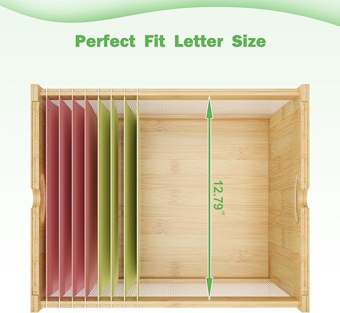 Hanging File Box Organizer for Letter Size Bamboo Acrylic File Folder Storage with Lid Clear Moving Boxes Wooden with Handle Desktop Wood Filing Holder for Office Banker Document Nature 1 Pack