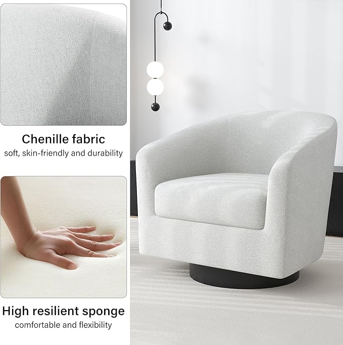 Swivel Barrel Accent Chair Modern Round Chenille Fabric Arm Chair for Living Room Bedroom Comfy Club Reading Chairs for Adults（Chenille Fabric Beige Set of 1