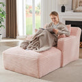 Chaise Lounge Chair Indoor Upholstered Corduroy Single Lounge Sofa Couch Comfy Reading Recliner Sleeper Sofa Chair Bed with Armrests and Pillows for Bedroom Living Room (Pink)