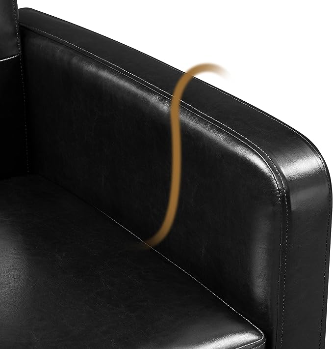 Yaheetech Mid-Century Accent Chairs PU Leather Modern Upholstered Living Room Chair Cozy Armchair Button Tufted Back and Wood Legs for Bedroom/Office/Cafe Black 2PCS