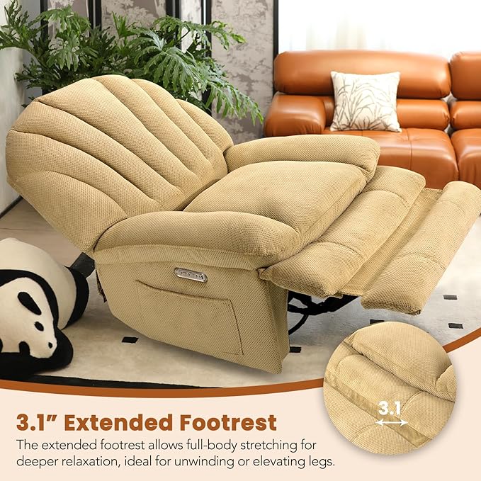 EONIX Dual Motor Power Swivel Rocking Recliner Chair for Living Room Armless Oversized Shell Shape Lazy Boy Rocker Recliner Plush Fabric Thickened Cushion Elevated Soft and Comfort Beige