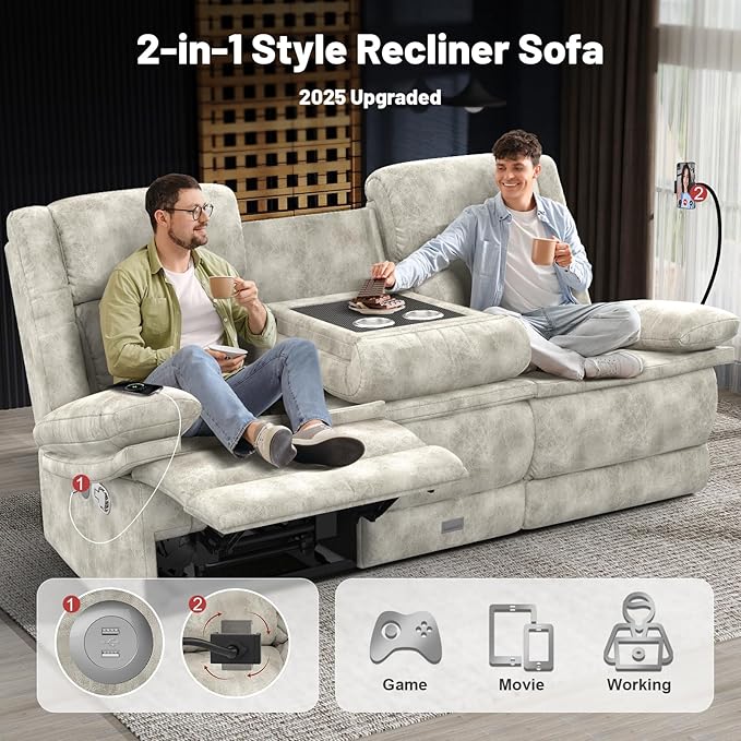 Recliner Sofa 3+1 Set Flip Middle Backrest Design 3 Seater Loveseat Reclining Sofa and Single Oversized Recliner Chair Manual Couches for Living Room/RV