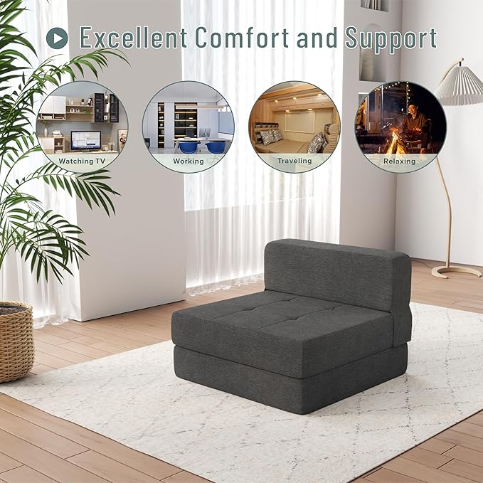 ZeeFu Foldable Couch Bed - Memory Foam Futon Convertible Sleeper for Living Room/Dorm/Guest/Office/Caravans/Studio