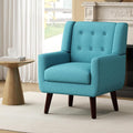 Linen Fabric Living Room Chairs Accent Chair Mid Century Modern Armchair for Living Room Bedroom Button Tufted Upholstered Comfy Reading SofasVanity Chair (1 Lake Blue)
