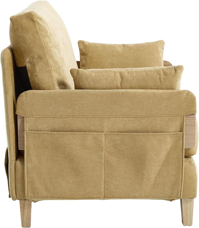 TTK 3-in-1 Foldable Sofa Bed Recliner Sleeper Mid-Century Modern Convertible Sofa Chair with 3 Pillows Space-Saving Design for Small Spaces Bedroom Study &amp Guest Room Yellow