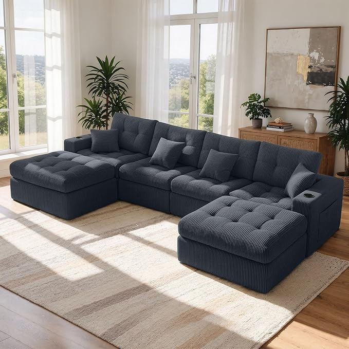 143 Modular Sectional Sofa for Living Room Convertible U-Shape Couch with OttomanCloud Boneless Couch with Layered CushionGary Corduroy