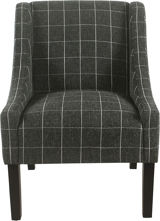 Homepop Home Decor | Upholstered Classic Swoop Arm Accent Chair | Accent Chairs for Living Room &amp Bedroom | Decorative Home Furniture Black Windowpane