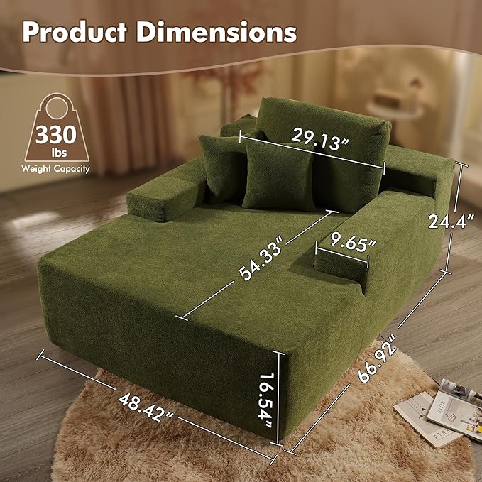 48 Oversized Chaise Lounge Indoor Upholstered Sofa Bed Sleeper Couch Reading Fluffy Plush Cloud Sofas Couches for Living RoomGreen-Velvet