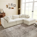 4 Seater Modular Sectional CouchModern L Shaped Boneless Sectional Sofa with OttomanChenille Cloud Couches for ApartmentBeige