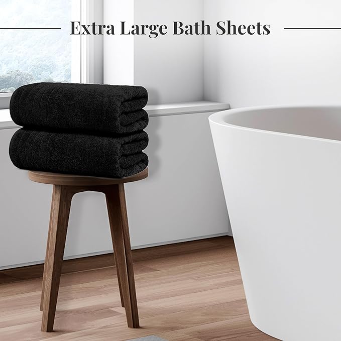 Tens Towels Pack of 2 Extra Large Bath Sheets 35 x 70 Inches 100% Cotton Larger &amp Lighter Weight Quicker to Dry Super Soft &amp Absorbent Oversized Bath Towels Black