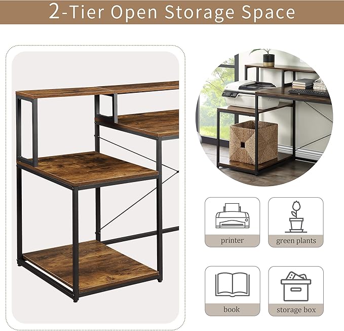 Home Office Computer Desk with Storage Shelves and Monitor Stand Riser Shelf Study Writing Desk Computer Table (Old SKU: WF198006AAT)