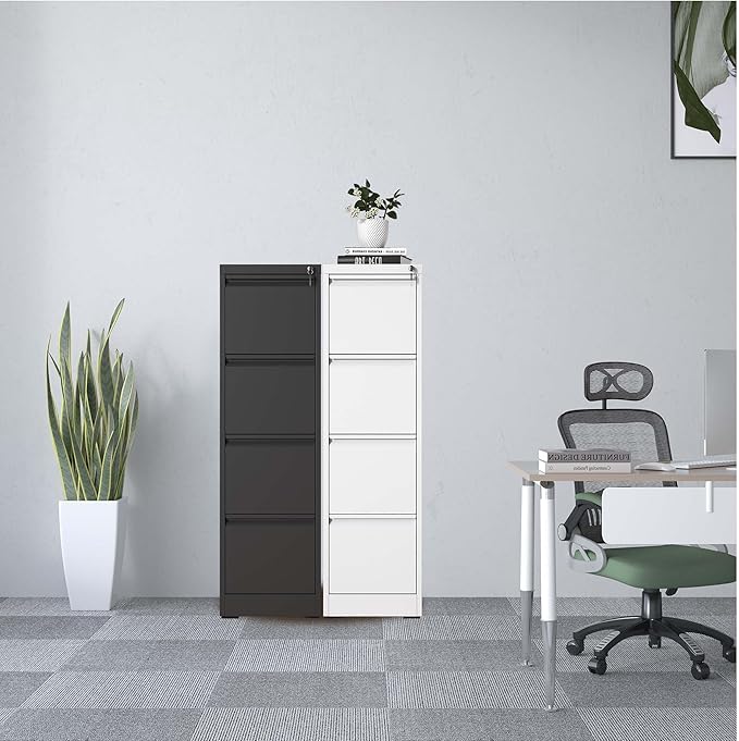 4 Drawer Small File Cabinet with Lock Under Desk Locking Drawers Storage Cabinets Organizer for HomeOffice Metal Vertical Filing for A4 Legal/Letter SizeBlack