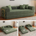 Compression Sofa 75 inch Convertible Floor Sofa Bed 2-in-1 Foldable Frameless Sofa Memory Foam Mattress Corduroy Fabric Pulls Out Couch Suitable for Living Rooms 、Apartments Green (2 Pillows)