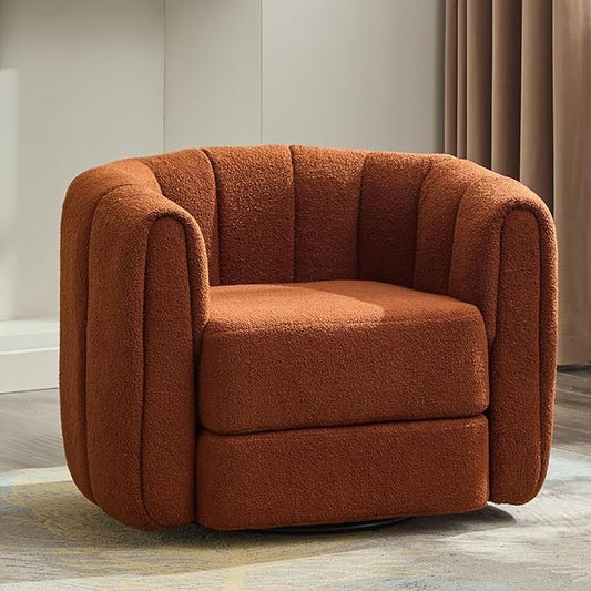 KEIKI Swivel Accent Chair Comfy Upholstered Barrel Armchair for Living Room Brown