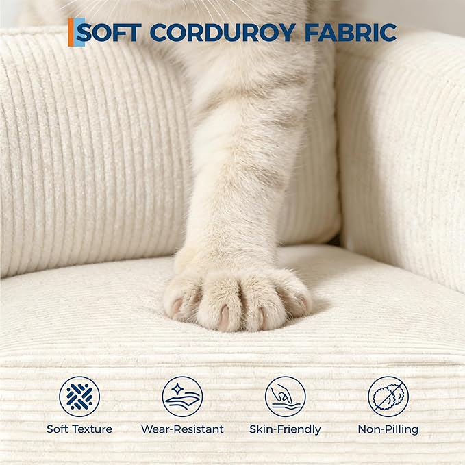 IDEALHOUSE Modern 86 Corduroy Sofa with 2 Throw Pillows Deep Seat Couch with Upholstered Cushion &amp Removable CoverComfy Corduroy Sofa Couch for Small Space Apartment Lounge Beige