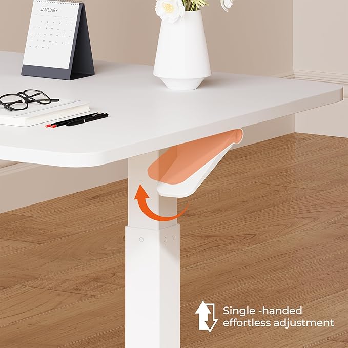 Small Small Pneumatic Adjustable Stand Up Desk Rolling One-Piece Standing Desk 31.5 x 19.7 Inch Home Office Desk Computer Workstation White