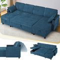 110 Inches Chenille Sectional Sofa w/Pull Out Sofa Bed &amp Adjustable Back Tufted U Shaped Couch w/Two Storage Chaises Sleeper Sectional Sofa w/USB Port &amp Cup Holders for Living Room Blue