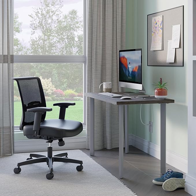 HON Coze Home Office Desks Sturdy Table Computer Desk 42 Walnut Top Silver Base