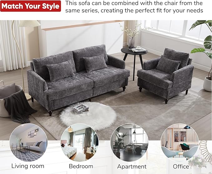 JOYBASE 70 inch Loveseat Sofa Mid-Century Modern Love Seat Couch with Wood Legs Upholstered Comfy Sofa for Living Room Apartment Office Bedroom (Grey Chenille)