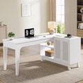 Tribesigns L-Shaped Desk with Storage Cabinet 57-Inch Wood Corner Workstation Home Office Computer Desk Study Writing Table (White)