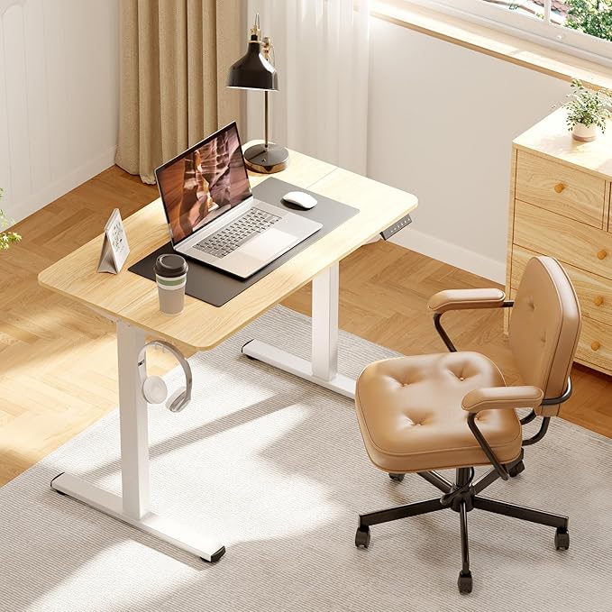 Adjustable Stand Up Desk Standing Desk 40x24 Inches Home Office Desks with Memory Preset Computer Workstation Splice Maple Top + White Frame