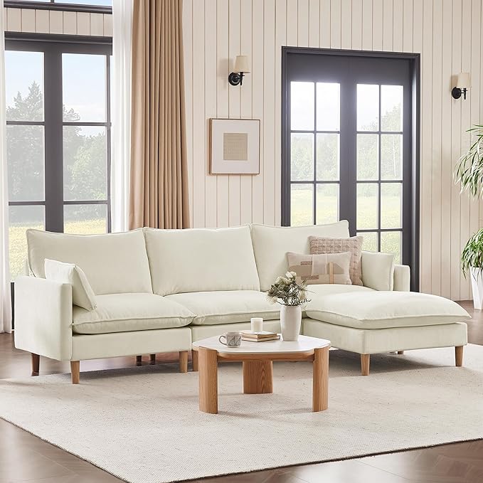 CHITA Modular Sectional Couch L-Shaped Oversized Cloud Couches for Living Room Mid Century Modern Sectional Sofa Comfy Chenille Sofas with Removable Cushions Cream