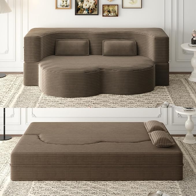 Hommoo Convertible Sleeper Sofa Bed Futon Sofa Folding Mattress Couch Full Size Corduroy 2 in 1 Compression Floor Lounge Couch High Density Foam for Living Room/Guest Room/Apartment Coffee