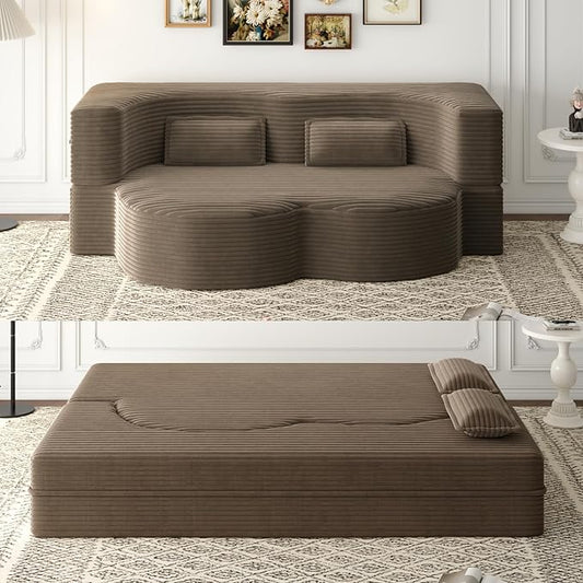 Hommoo Convertible Sleeper Sofa Bed Futon Sofa Folding Mattress Couch Full Size Corduroy 2 in 1 Compression Floor Lounge Couch High Density Foam for Living Room/Guest Room/Apartment Coffee