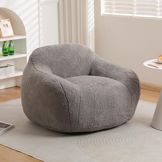 39 Single Armchair Sofa - Comfy Memory Foam &amp Soft Faux Fur | Modern Minimalist Design with Ergonomic Armrest for Living Room TV WatchingReadingLight Gray