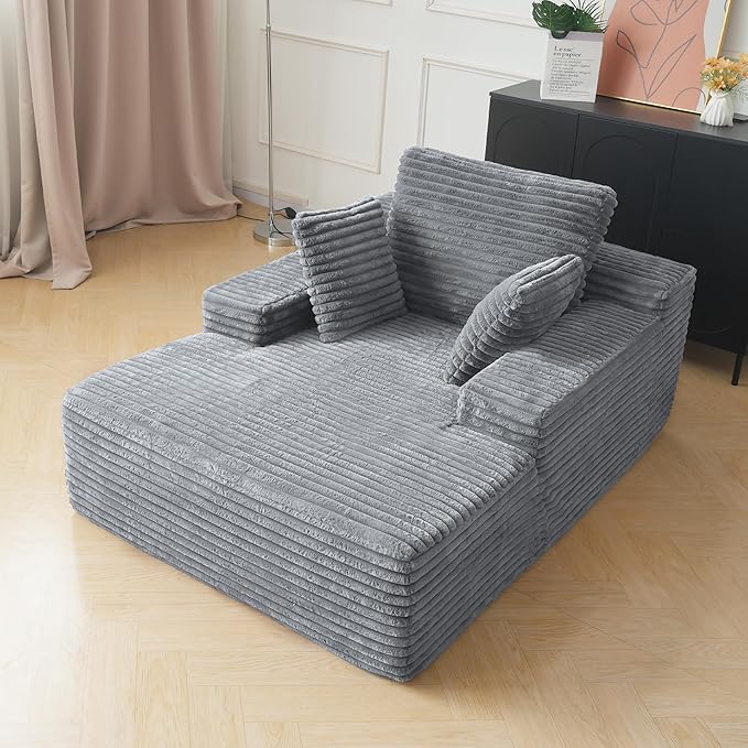 JACH 67 Oversized Boneless Sofa Bed Corduroy Sleeper Couch Lounge Chair Modern Comfy Deep Seat Lazy Sofas for Living Room Movie Room Game Room Small Space No Assembly (Light Grey)