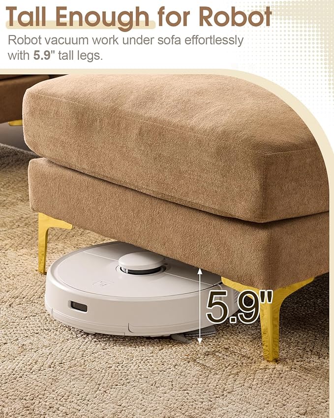 Karl home 99.6 Sectional Sofa U-Shaped Chenille Upholstered Couch with 2 Movable Ottomans 3-Seater Cloud Couches Comfy Deep Seat Sofa for Living Room Apartment Office Khaki