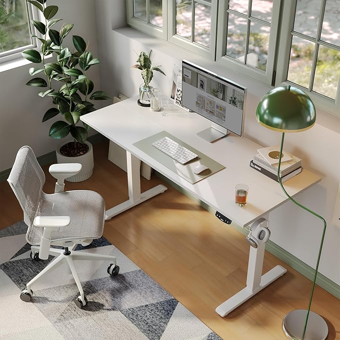 Agilestic Electric Standing Desk 55 x 24 Inches Height Adjustable Desk Sit Stand up for Work Office Home Ergonomic Rising Computer Table with Memory Preset White