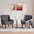 HUIMO Accent Chair Arm Chair Set of 2 Button Tufted Upholstered Reading Chair Linen Fabric Mid Century Modern Chairs for Bedroom Living Room Chair Comfy Sofa Chair(2 Grey)