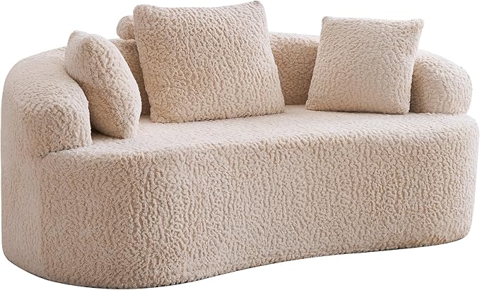 Premium Curved Loveseat Sofa Full-Compression 2-Seat Couch with Enhanced Back Support Modern Fabric Loveseat with Pillows Compact Luxury Sofa for Living Room or Apartment (Cream)