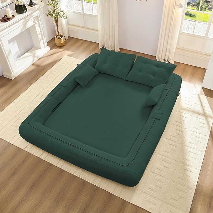 78.7 King Foldable Sofa Bed Lazy Sofa Couch 3-in-1 Multi-Functional Sleeper Sofa Bed Teddy Futon Sofa Floor Loveseat Sofa Human Dog Bed Bean Bag Lounge Recliner for Living Room Green
