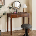 Small Computer Writing Desk with 2 Storage Drawers 31.5W Vanity Dressing Desk French Provincial Corner Desk Table with Carved Legs Solid Wood Accent Table Easy Assembly Dark Cherry SSZ-D1258