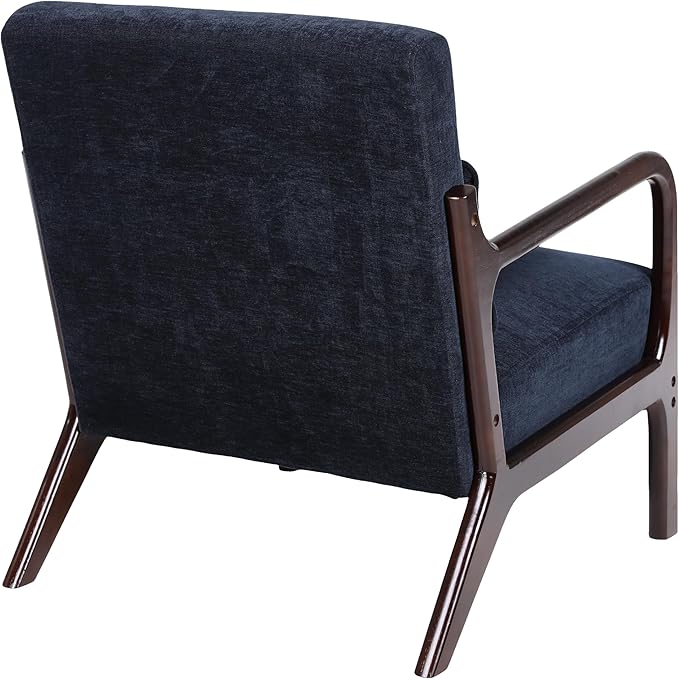 Mid Century Modern Accent ChairComfy Fabric Reading Chair with Retro Solid Wood Frame &amp High Back Upholstered Lounge Arm Side Chair for Living Room Bedroom Balcony (Antique Blue)