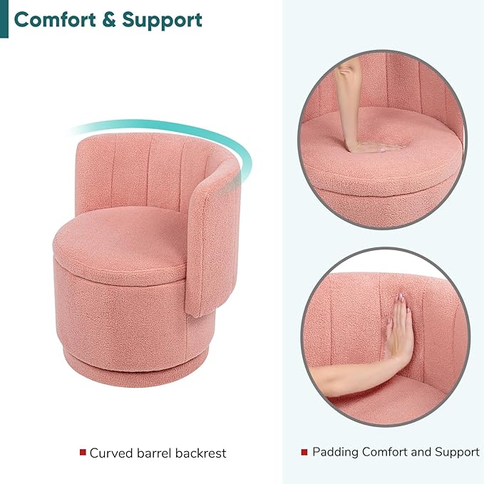 JOYBASE Swivel Accent Chair with Storage Set of 2 Swivel Barrel Accent Chair - Upholstered Boucle Fabric - for Bedroom Nursery Makeup Living Room (Pink)