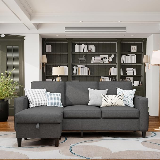 Youmumeub Sectional Couches for Living Room - Convertible Sofa and Storage Bench79''Modern Corner ConfigurationSuitable for Living Room Apartment Bedroom and Office-Gray | Reversible Chaise Rever