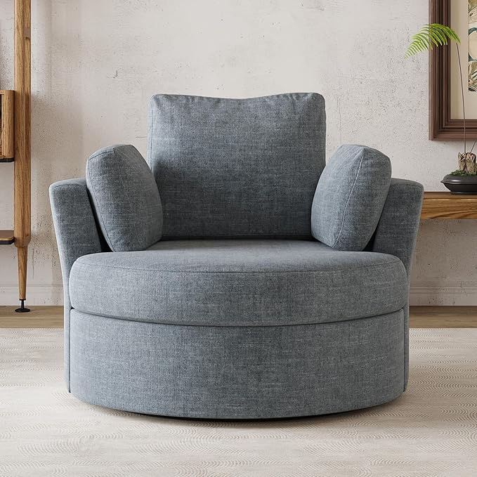 STARY Upholstered Swivel Barrel Sofa Modern Accent Chair with Cozy Cushioning Stylish Rotating Chair for Living Room Bedroom or Office
