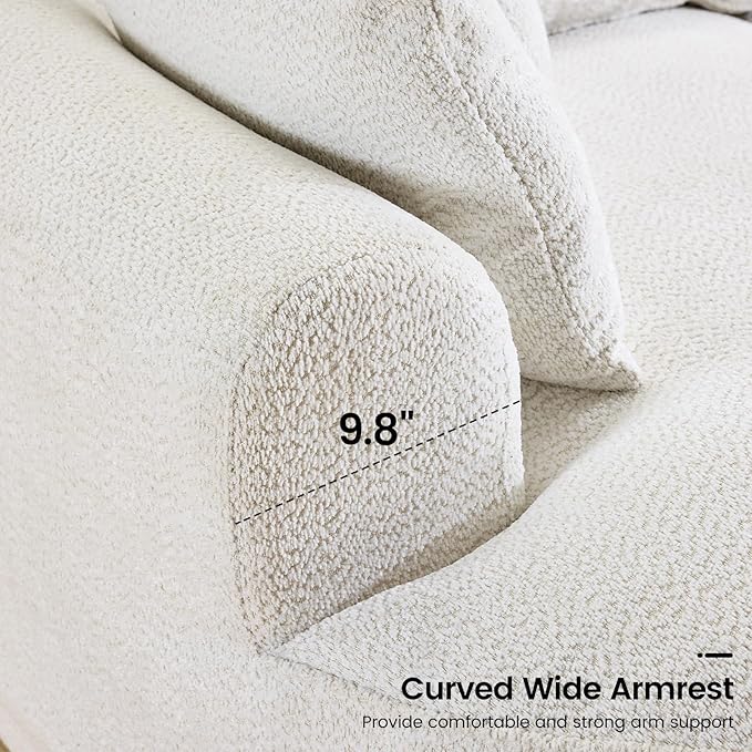 126” Oversized Curved Sectional Sofa L Shaped Chenille Boneless Couch with Deep Seat &amp 7 Pillows for Living Room Bedroom No Assembly Required (White)